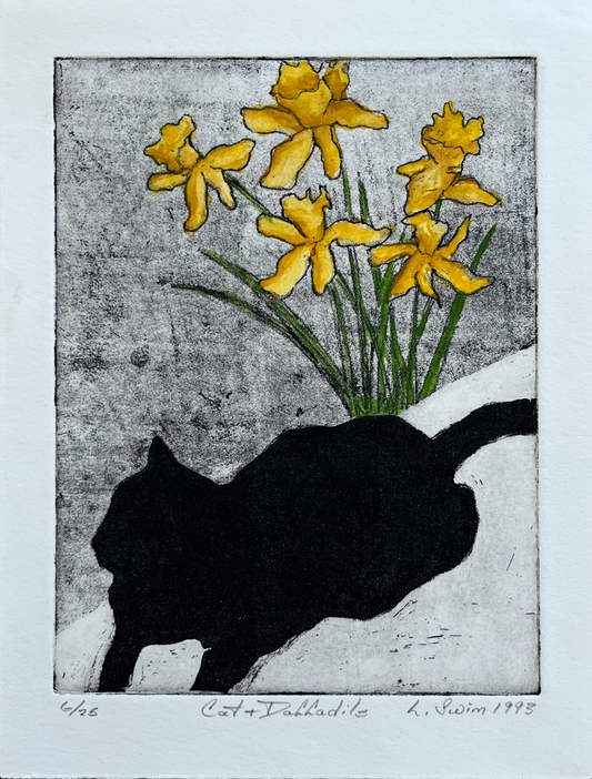 Cat and Daffodils Etching
